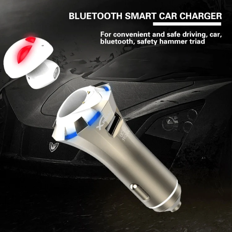 A8 3 in 1 Bluetooth Earphone & Safety Hammer & Car Charger, Support Hands-free Call & USB Quick Charger Function - Image 4