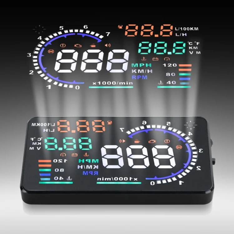 A8 5.5 inch Car OBDII HUD Warning System Vehicle-mounted Head Up Display Projector with LED, Support Fuel Consumption & Over Speed Alarm & Water Temperature & Fault Diagnosis - Image 7