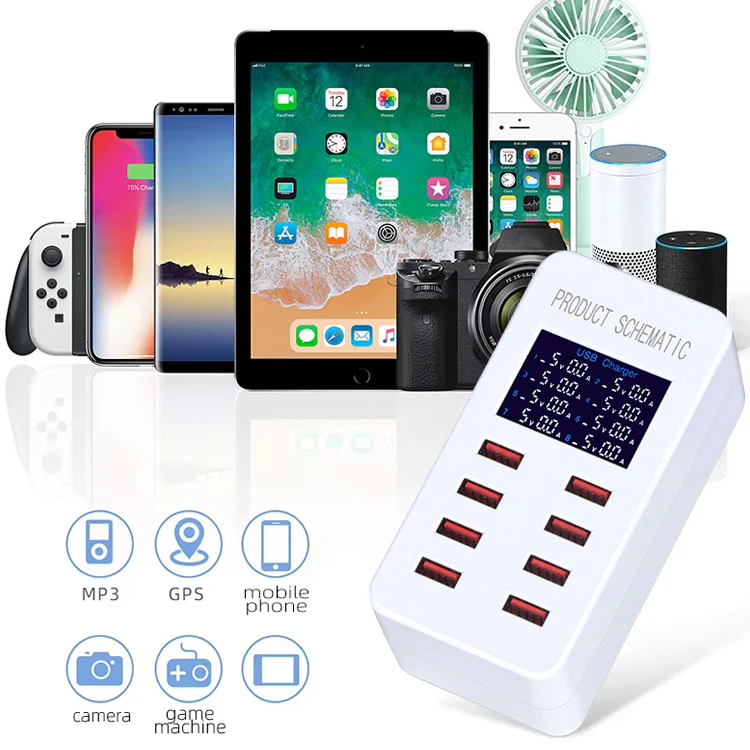 A8B 50W 8 Ports USB Smart Charging Station with Digital Display, Plug:AU Plug - Image 5