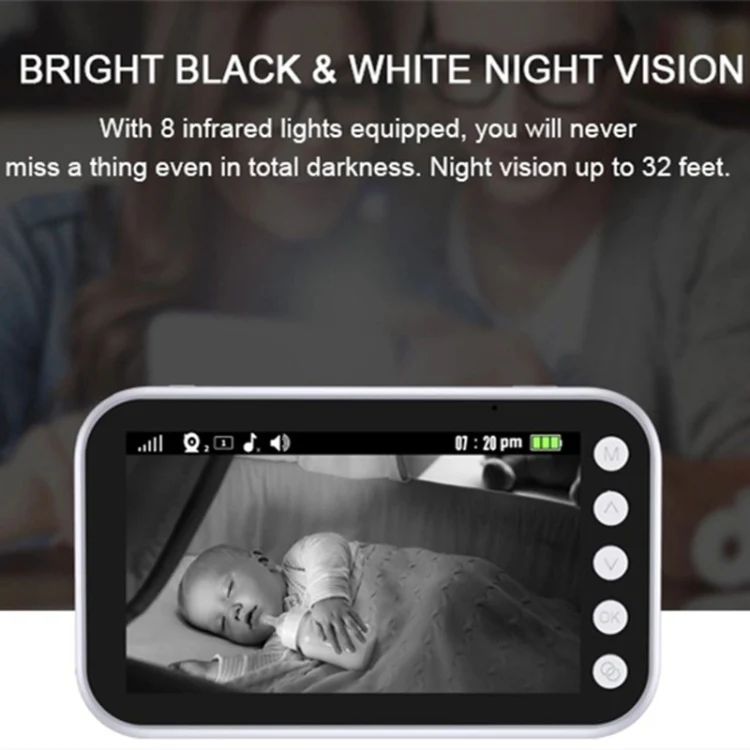ABM100 4.3 inch Wireless Video Color Night Vision Baby Monitor 360-Degree Security Camera(UK Plug) - Image 6