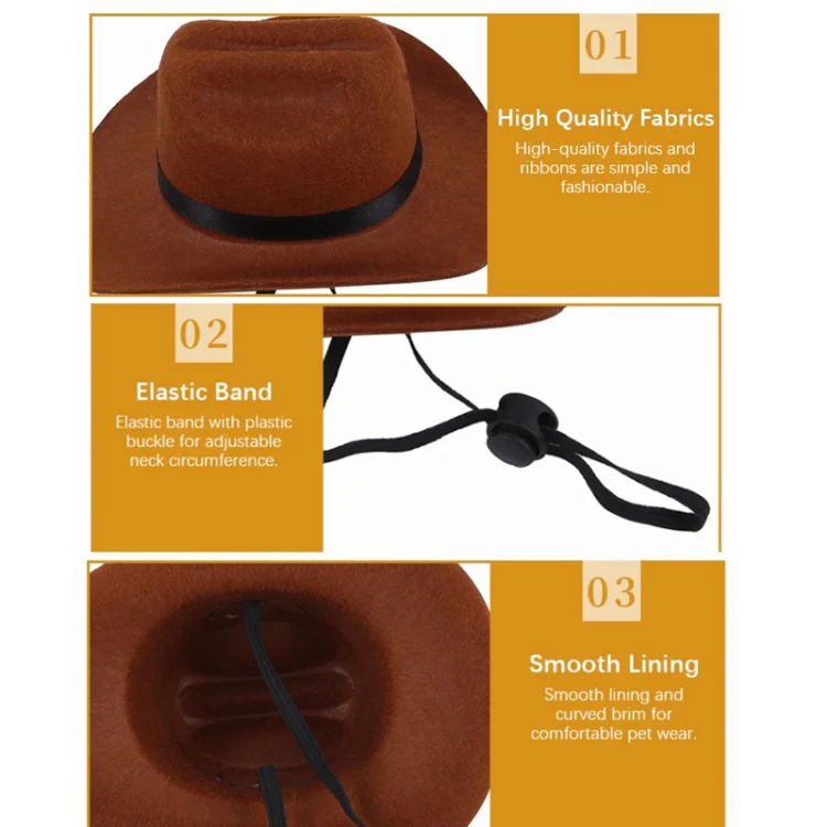 Adjustable Pet Cowboy Hat Dog Cosplay Cap Holiday Costume Party Decoration, Size: M(Black) - Image 5