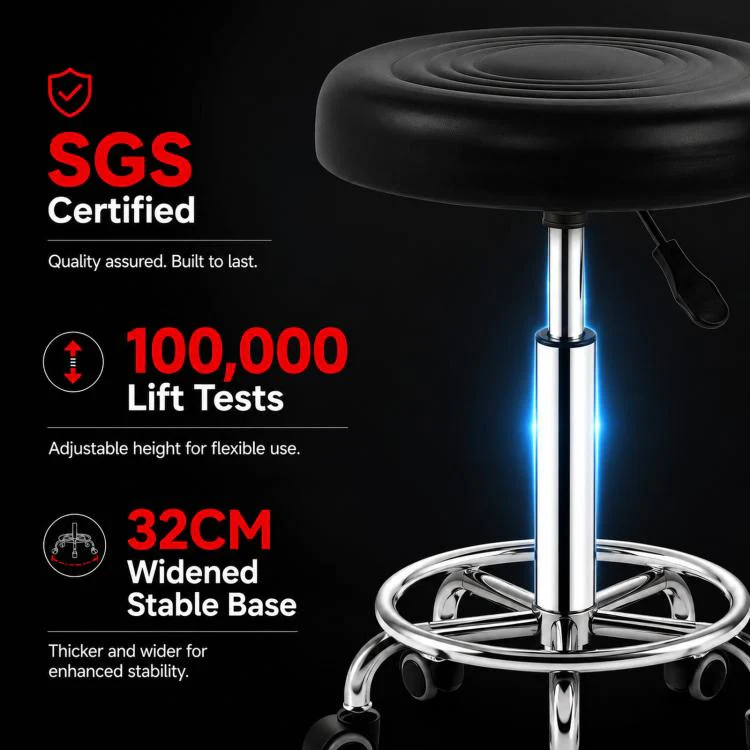 Adjustable Swivel Salon Stool Hydraulic Bar Stool With Footrest 42-54cm Stationary Glides Blue - Image 4