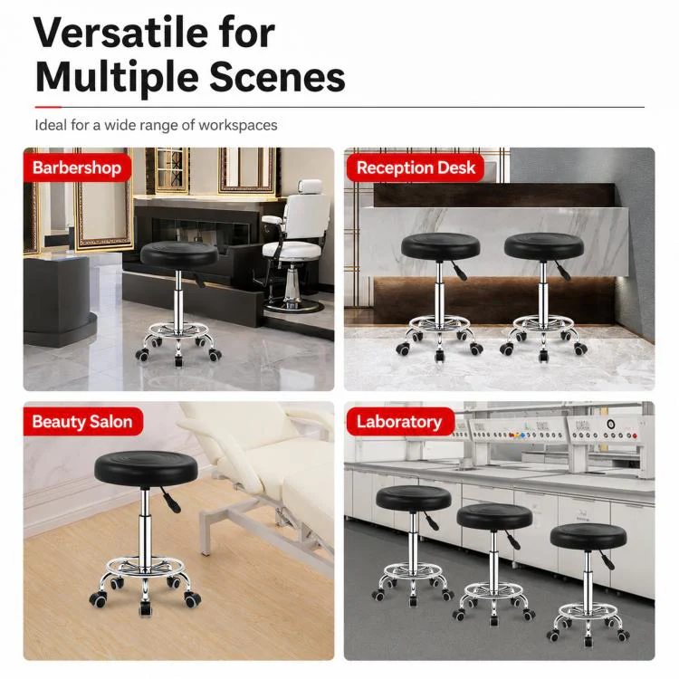 Adjustable Swivel Salon Stool Hydraulic Bar Stool With Footrest 45-57cm Bread Iron Wheels Gold - Image 6