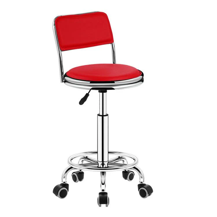 Adjustable Swivel Salon Stool Hydraulic Bar Stool With Footrest 45-59cm Swivel Casters Red