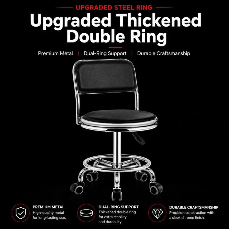 Adjustable Swivel Salon Stool Hydraulic Bar Stool With Footrest 45-59cm Swivel Casters Red - Image 5