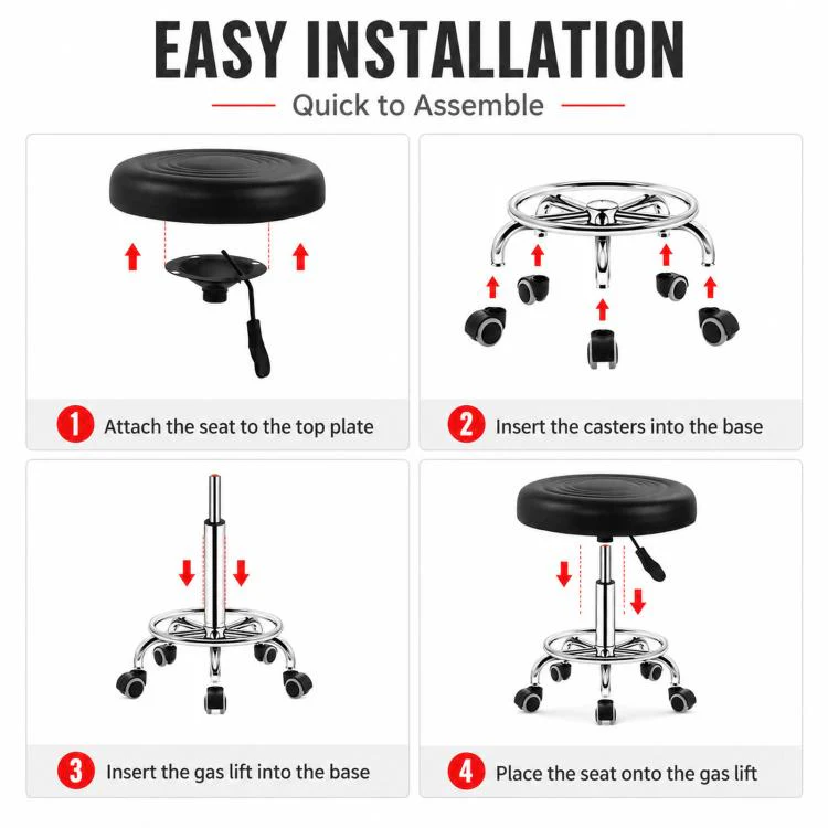 Adjustable Swivel Salon Stool Hydraulic Bar Stool With Footrest 45-59cm Swivel Casters Red - Image 8
