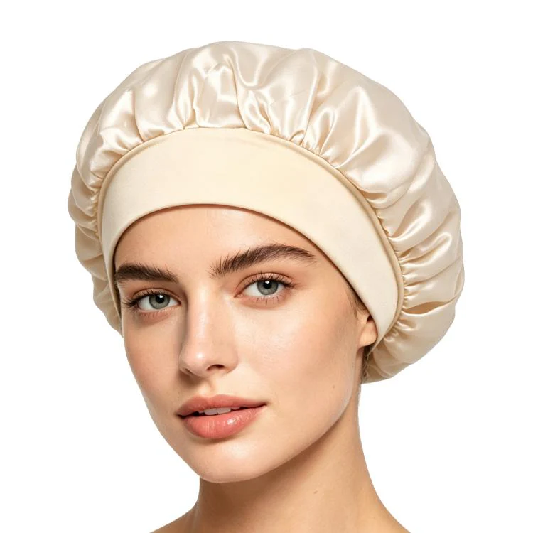 Adjustable Women Shower Cap Wide Brim Sleep Cap For Chemotherapy Hair Care(Beige)