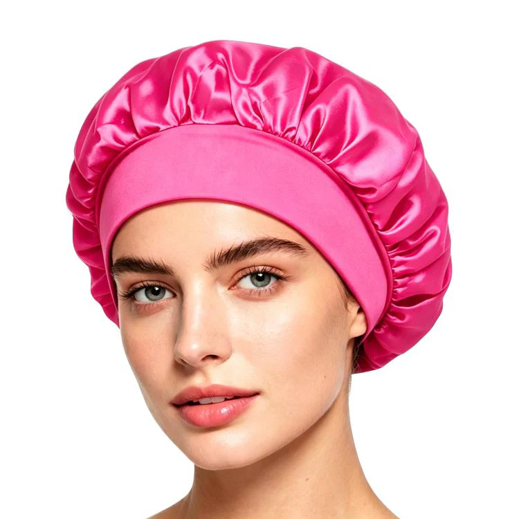 Adjustable Women Shower Cap Wide Brim Sleep Cap For Chemotherapy Hair Care(Rose Pink)