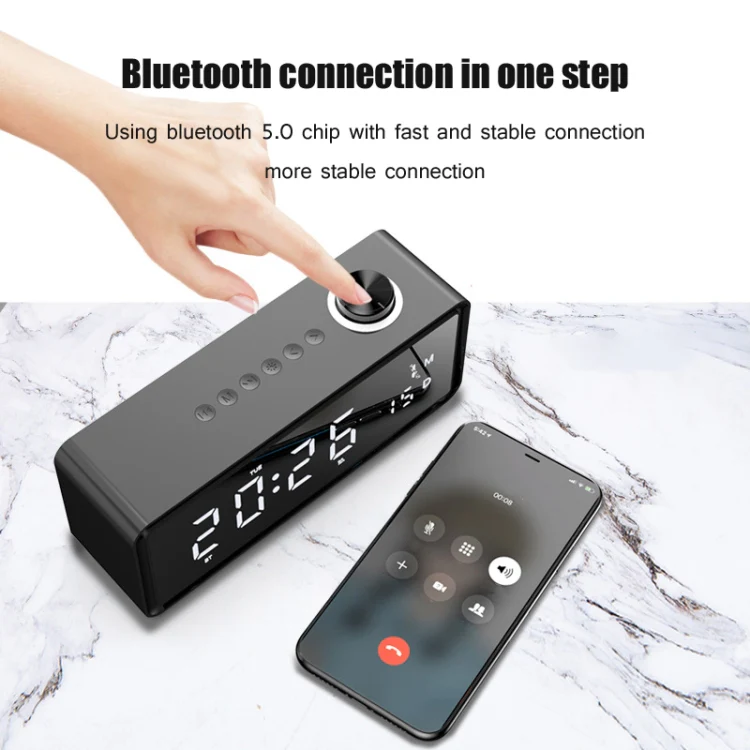 AEC K5 Mirror Alarm Clock Bluetooth Speakers with LED Light Support TF / FM(Black) - Image 7
