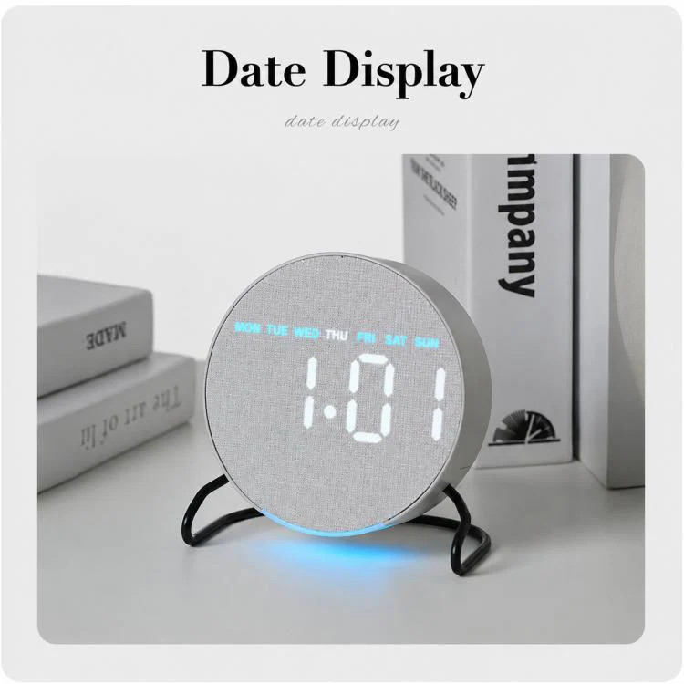 Aesthetic LED Digital Desk Clock Bedside Alarm Clock With Bottom Ambient Light, Countdown Timer, Date And Temperature(2816 Square Wood Grain) - Image 3