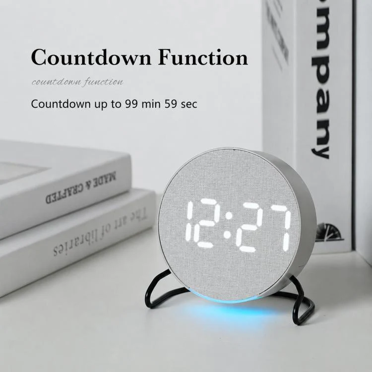 Aesthetic LED Digital Desk Clock Bedside Alarm Clock With Bottom Ambient Light, Countdown Timer, Date And Temperature(2816 Square Wood Grain) - Image 6