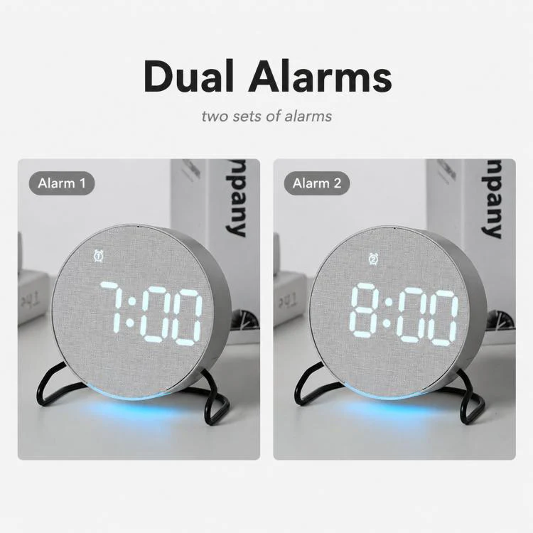 Aesthetic LED Digital Desk Clock Bedside Alarm Clock With Bottom Ambient Light, Countdown Timer, Date And Temperature(2816 Square Wood Grain) - Image 7
