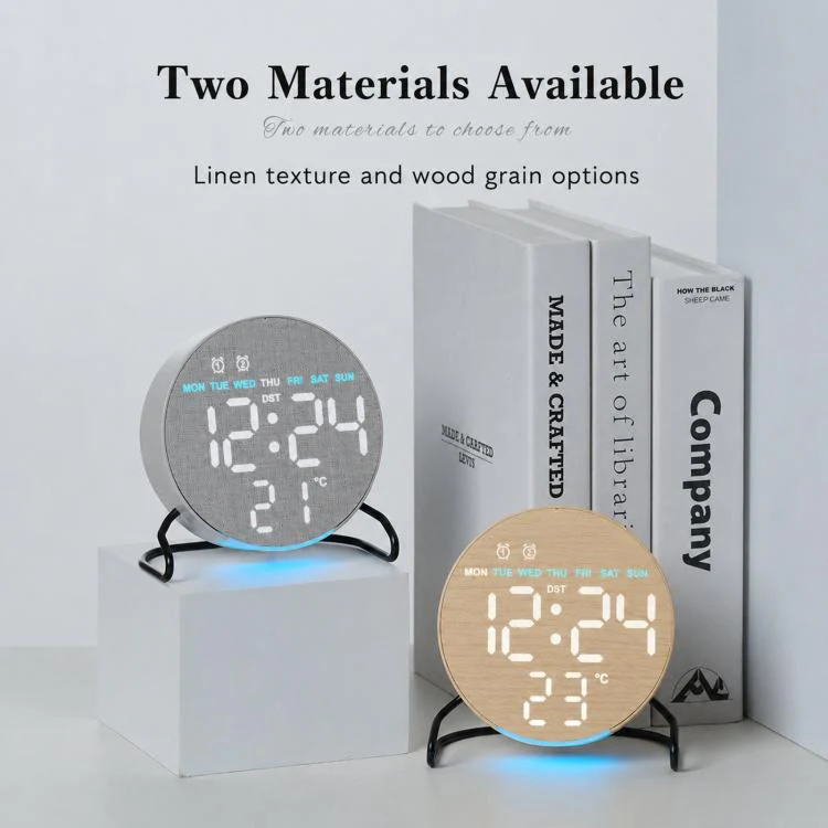 Aesthetic LED Digital Desk Clock Bedside Alarm Clock With Bottom Ambient Light, Countdown Timer, Date And Temperature(2816 Square Wood Grain) - Image 8