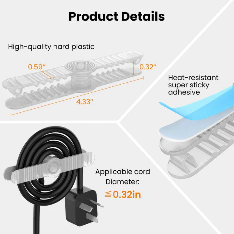 AhaStyle DD-06 6pcs Kitchen Self-Adhesive Cable Organizer Cable Holder(Black) - Image 4