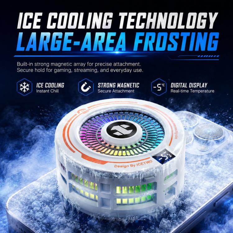 AI Mobile Phone Cooler Magnetic Semiconductor Radiator with Temperature Display & RGB Light Black - Image 2