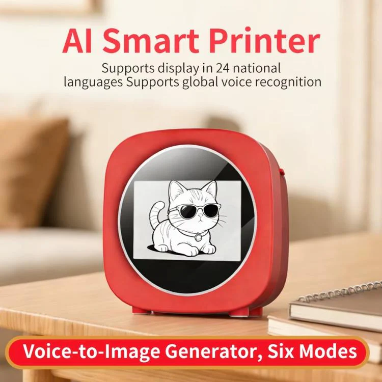 AI Thermal Printer With Voice-To-Image Generation 6 Creative Modes & 2.4-Inch HD Screen For Kids(Red) - Image 2
