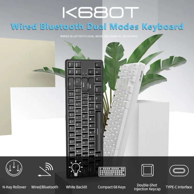 Ajazz K680T Mini USB Wired Dual-mode Charging 68-keys Laptop Bluetooth Mechanical Keyboard, Cable Length: 1.6m, Style:Green Shaft(Black) - Image 3