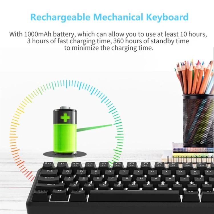 Ajazz K680T Mini USB Wired Dual-mode Charging 68-keys Laptop Bluetooth Mechanical Keyboard, Cable Length: 1.6m, Style:Green Shaft(Black) - Image 4