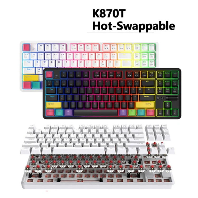 Ajazz K870T 87-Key Hot Swap Bluetooth/Wired Dual Mode RGB Backlight Office Game Mechanical Keyboard Green Shaft (Black) - Image 2