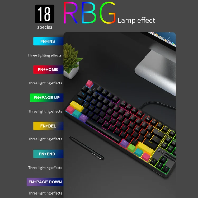 Ajazz K870T 87-Key Hot Swap Bluetooth/Wired Dual Mode RGB Backlight Office Game Mechanical Keyboard Green Shaft (White) - Image 11