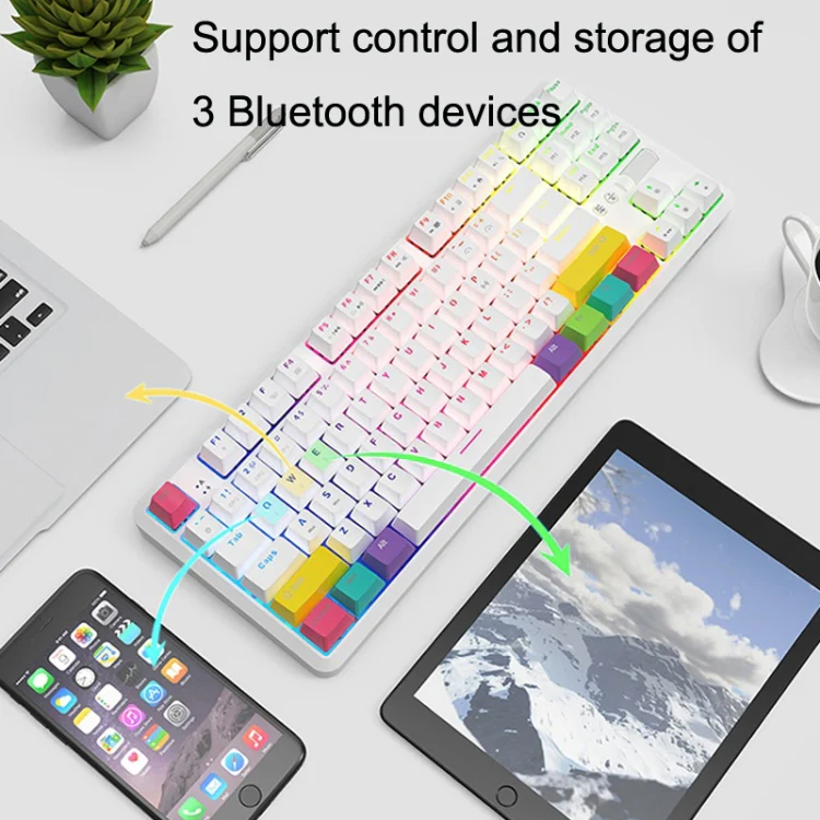 Ajazz K870T 87-Key Hot Swap Bluetooth/Wired Dual Mode RGB Backlight Office Game Mechanical Keyboard Green Shaft (White) - Image 13