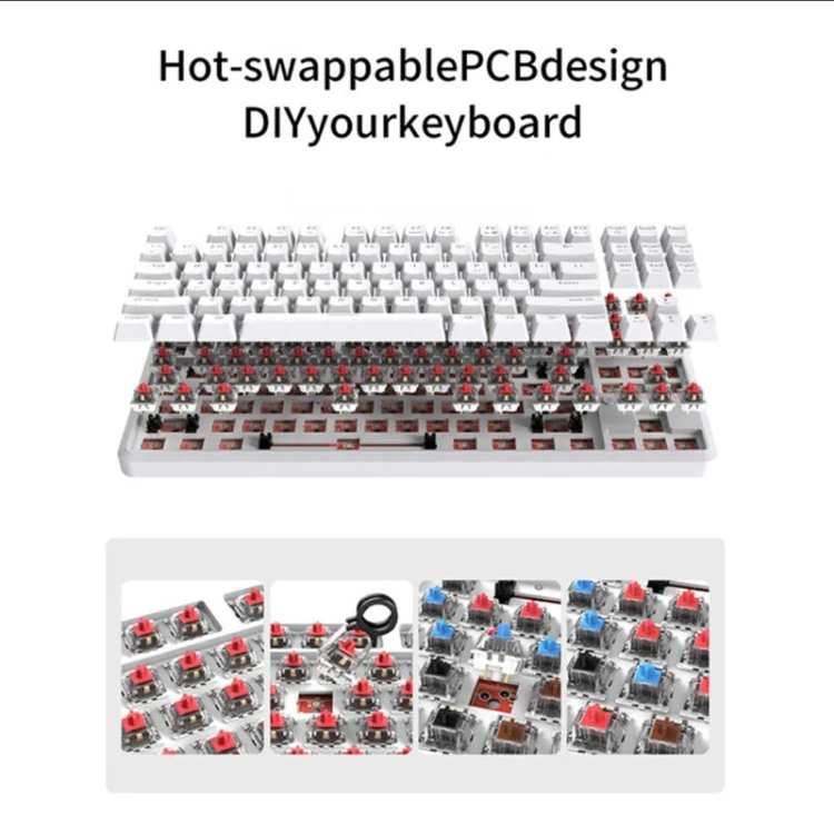 Ajazz K870T 87-Key Hot Swap Bluetooth/Wired Dual Mode RGB Backlight Office Game Mechanical Keyboard Tea Shaft (White) - Image 6
