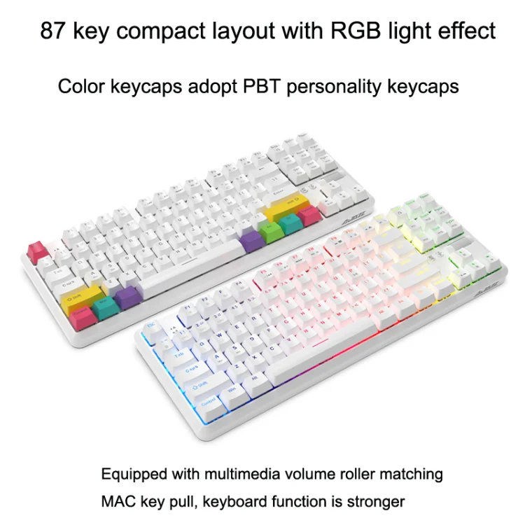 Ajazz K870T 87-Key Hot Swap Bluetooth/Wired Dual Mode RGB Backlight Office Game Mechanical Keyboard Tea Shaft (White) - Image 7