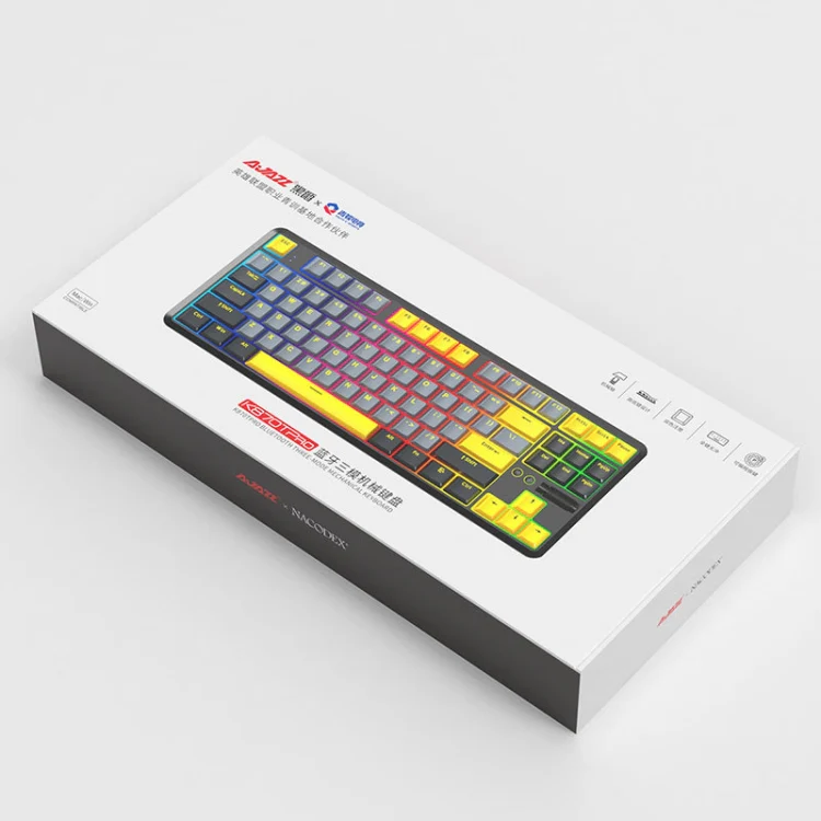 Ajazz K870T Pro 87 Keys Three Mode Wireless/Bluetooth/Wired Pluggable RGB Mechanical Keyboard Green Shaft (White) - Image 9