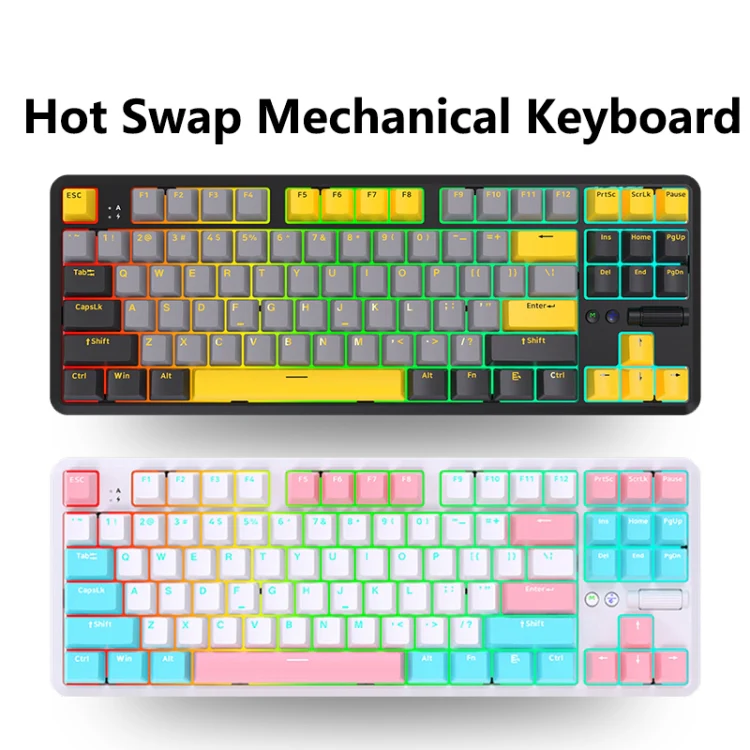 Ajazz K870T Pro 87 Keys Three Mode Wireless/Bluetooth/Wired Pluggable RGB Mechanical Keyboard Red Shaft (White) - Image 2
