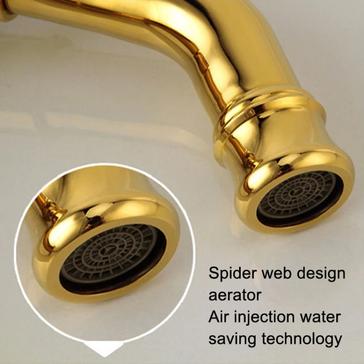 All Bronze Bathroom Basin Hot And Cold Water Faucet, Style: Gold High Model+Water Inlet Pipe - Image 4