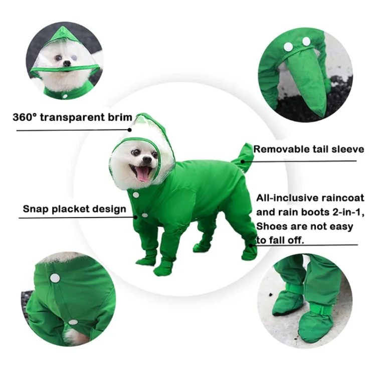All-inclusive Pet Four-leg One-piece Outdoor Waterproof Raincoat, Size: L(Green) - Image 5