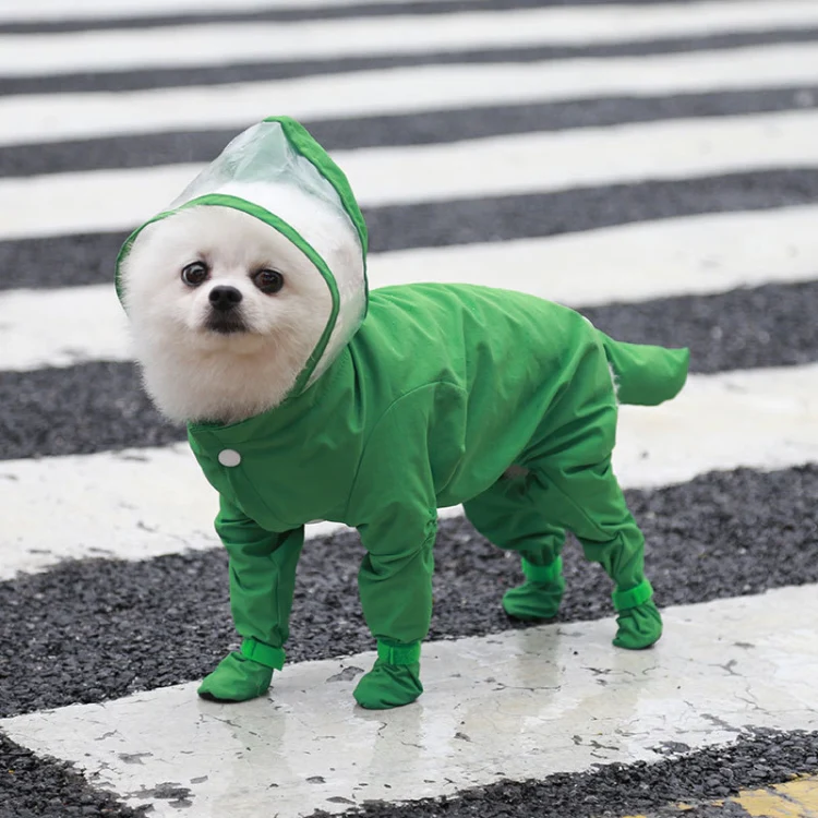All-inclusive Pet Four-leg One-piece Outdoor Waterproof Raincoat, Size: S(Green)
