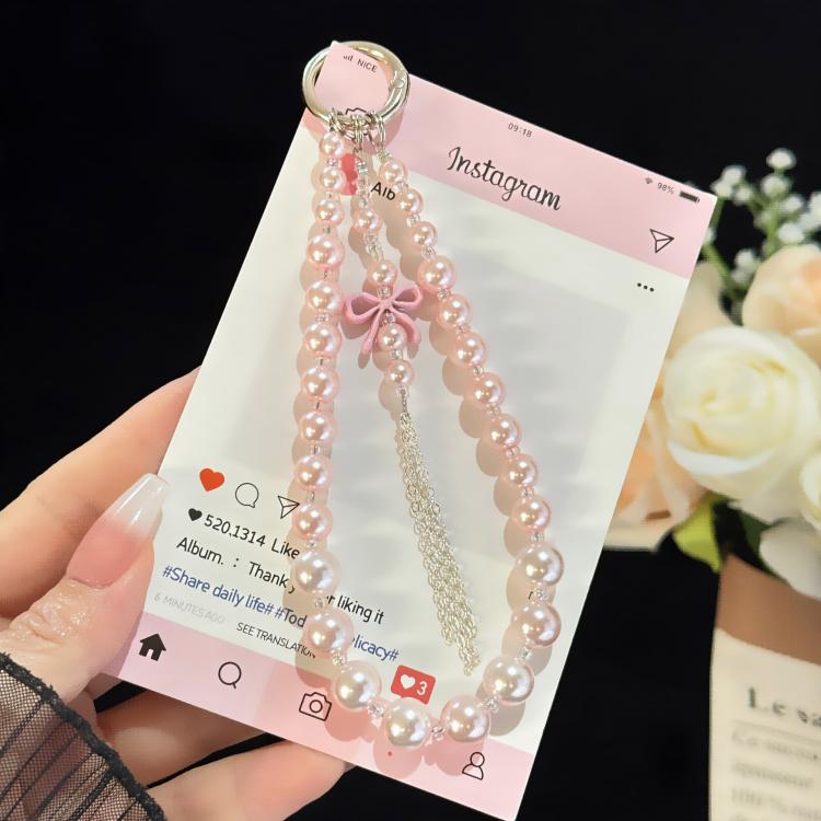 Alloy Bow Tassel Pearl & Crystal Chain(Pink)