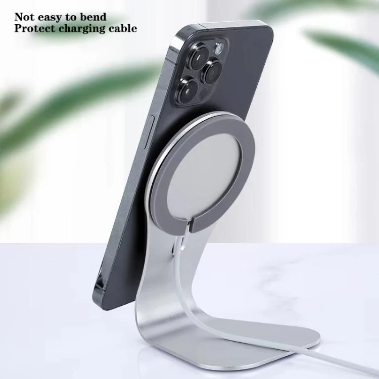 Aluminum Alloy Phone Holder Stand for Magnetic Wireless Charger Desktop Bracket(Deep Gray) - Image 4