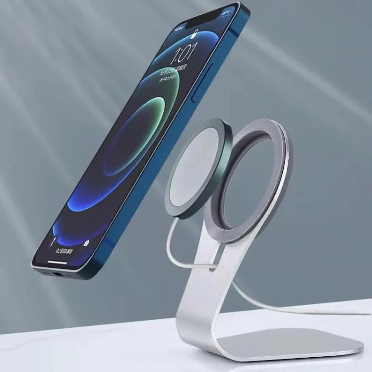 Aluminum Alloy Phone Holder Stand for Magnetic Wireless Charger Desktop Bracket(Silver) - Image 2