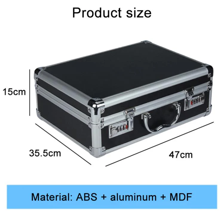 Aluminum Alloy Portable Key Lock Instrument Storage Box, Size:L(Black) - Image 2