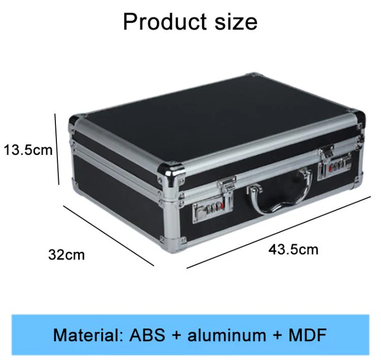 Aluminum Alloy Portable Key Lock Instrument Storage Box, Size:M(Black) - Image 2