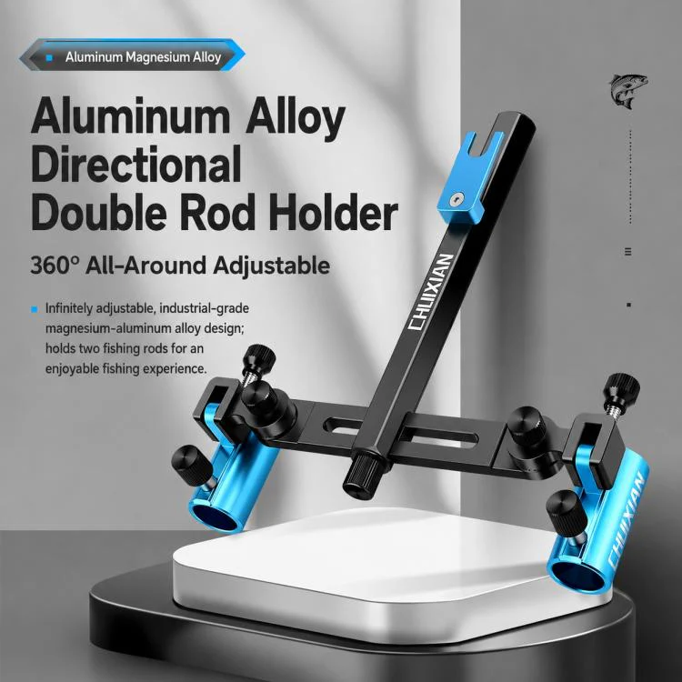 Aluminum Magnesium Alloy Dual Fishing Rod Holder 360 Adjustable Double Bracket for Fishing Box Chair(Black) - Image 2