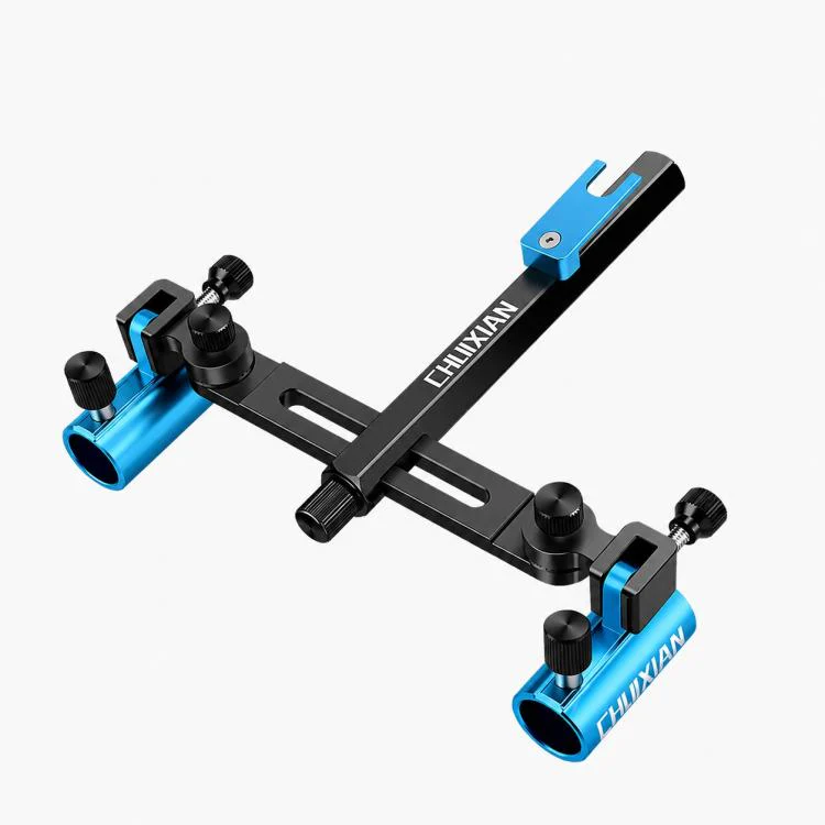 Aluminum Magnesium Alloy Dual Fishing Rod Holder 360 Adjustable Double Bracket for Fishing Box Chair(Blue)