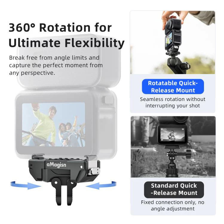 aMagisn 360-Degree Rotatable Magnetic Quick Release Mount For DJI Osmo Action 6/Nano(Black) - Image 3
