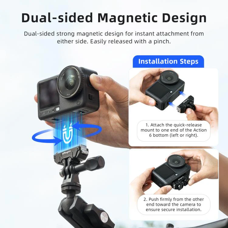 aMagisn 360-Degree Rotatable Magnetic Quick Release Mount For DJI Osmo Action 6/Nano(Black) - Image 5
