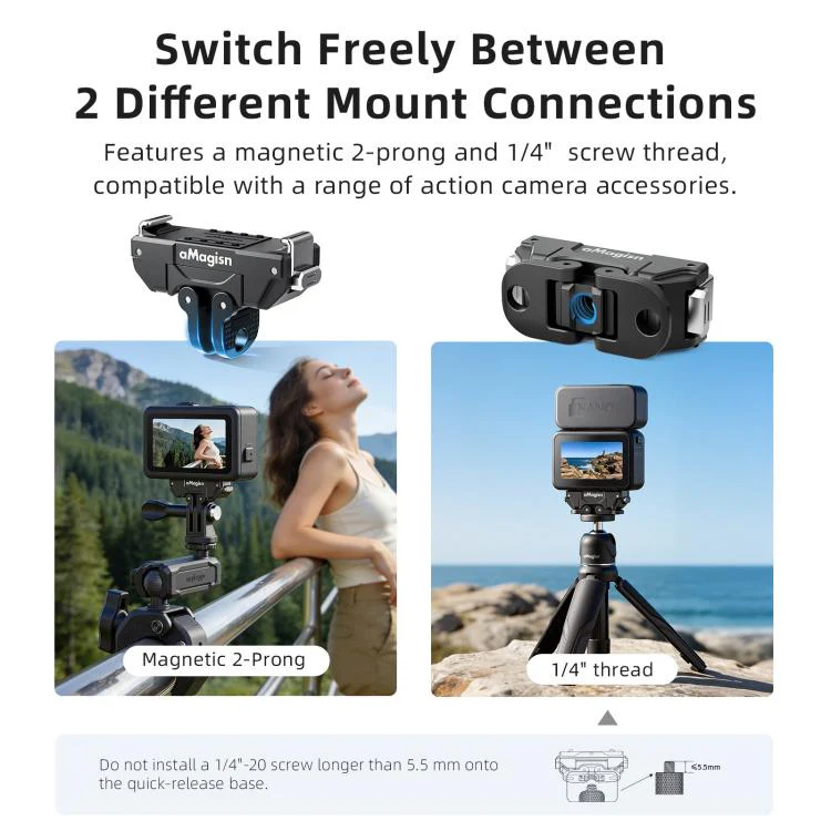 aMagisn 360-Degree Rotatable Magnetic Quick Release Mount For DJI Osmo Action 6/Nano(Black) - Image 9