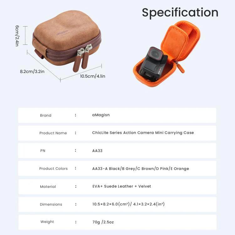 AMagisn ChicLite Series Action Camera Mini Carrying Case For Insta360, DJI Osmo Action & GoPro Hero(Grey) - Image 16