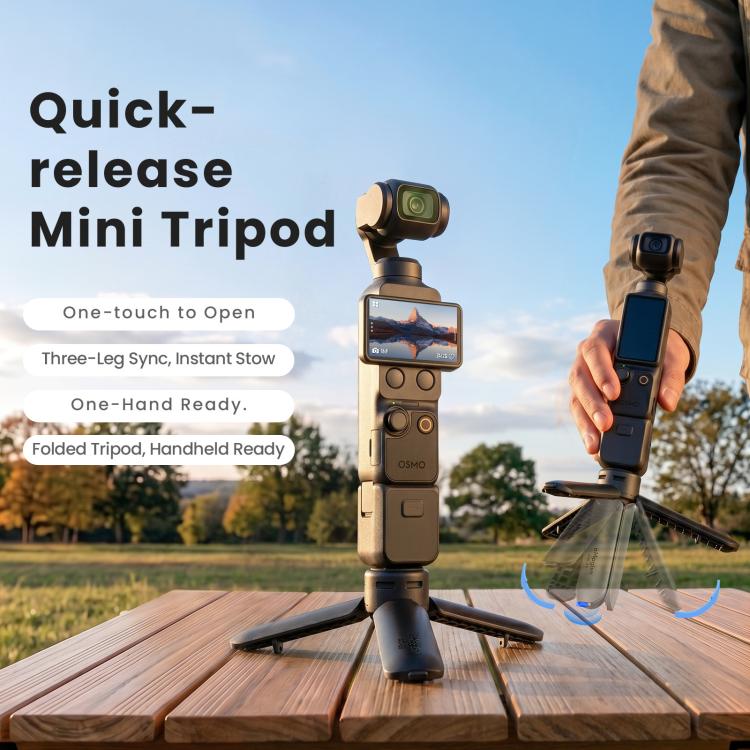 aMagisn One-Touch Open Mini Tripod 2-in-1 Pocket Handheld Grip with 1/4-inch Screw For Most Action Cameras(Black) - Image 2
