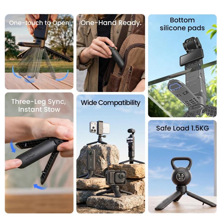 aMagisn One-Touch Open Mini Tripod 2-in-1 Pocket Handheld Grip with 1/4-inch Screw For Most Action Cameras(Black) - Image 3