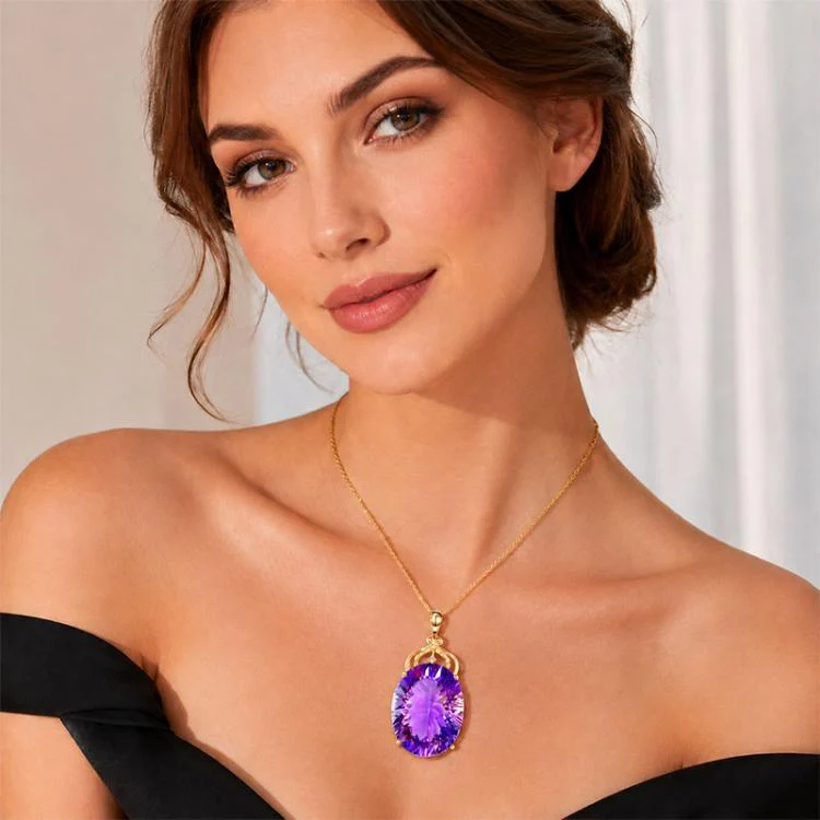 Amethyst Crystal Gemstone Pendant Necklaces(Purple)