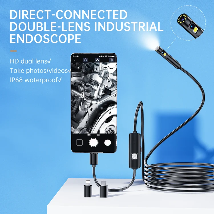 AN112 8mm Double Lenses HD Industry Endoscope Type-C + Micro USB + 8 Pin Connection, Length:2m Hard Tube - Image 2