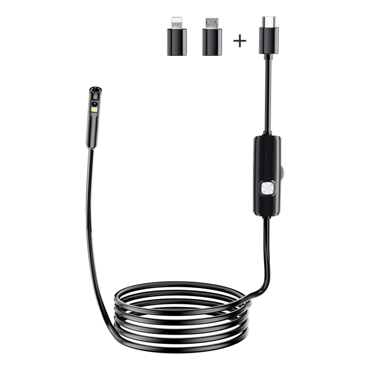 AN112 8mm Double Lenses HD Industry Endoscope Type-C + Micro USB + 8 Pin Connection, Length:5m Hard Tube
