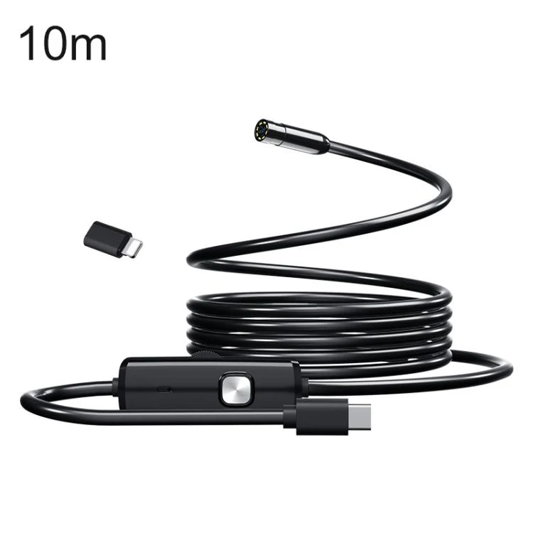AN112T Type-C and 8 Pin IP67 8LEDs 5.5mm Industry Digital Endoscope, Cable Length:10m Hard Cable
