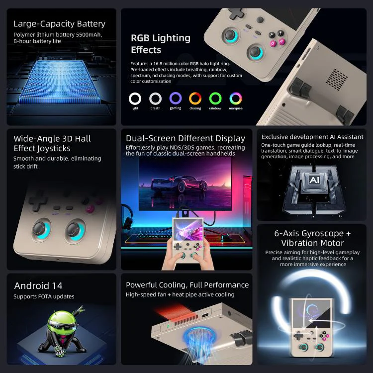 ANBERNIC RG477V 4.7-Inch 120Hz Vertical Handheld Console Dimensity 8300 Chipset, Android 14, RGB Lighting & Gyroscope Built In 8G+128GB(Black) - Image 5